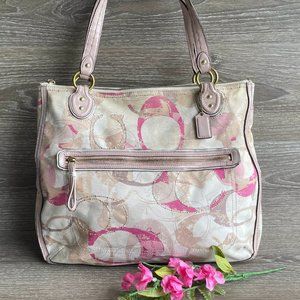 COACH Poppy Stamped C Hallie Tote Large